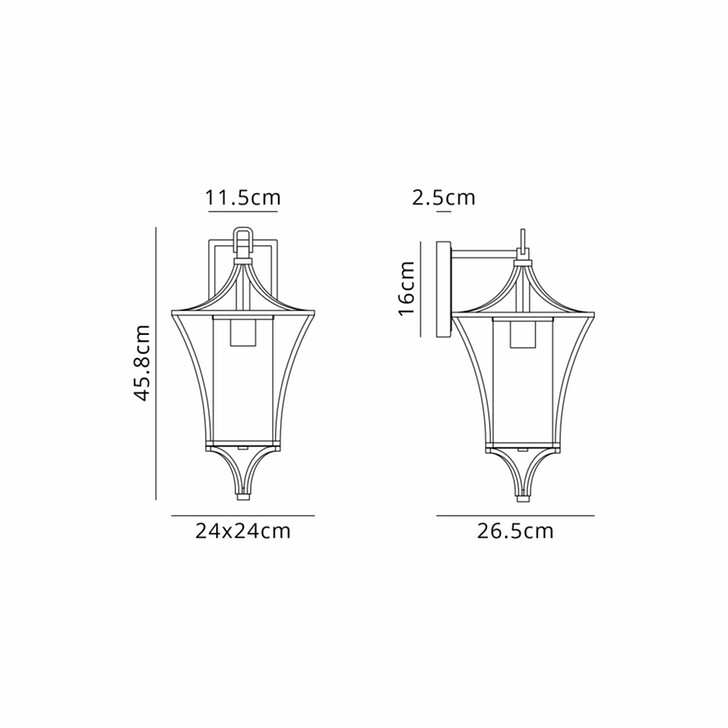 Idolite Nantwich Downward Facing Black Curved Frame Large Outdoor Wall Lantern Complete WIth Clear Cylindrical Glass - IP54