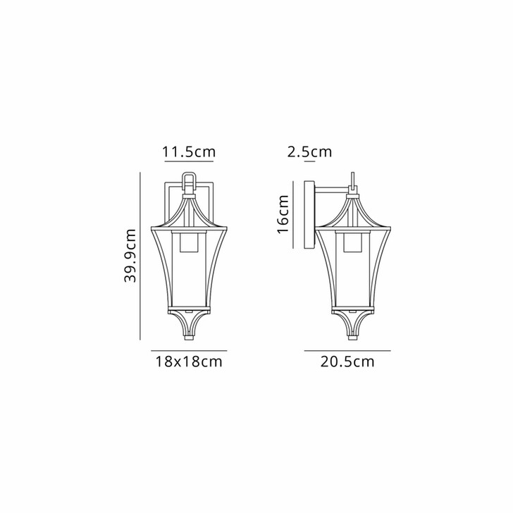 Idolite Nantwich Downward Facing Black Curved Frame Small Outdoor Wall Lantern Complete WIth Clear Cylindrical Glass - IP54
