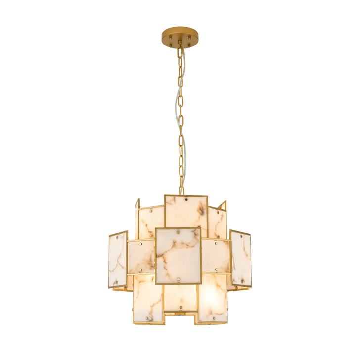 Idolite Natron 45cm Round Pendant/Semi Flush Faux Alabaster: 7 x E14: 1m Chain: Gold/Brown