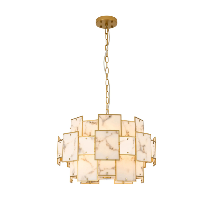 Idolite Natron 59cm Round Pendant/Semi Flush Faux Alabaster: 12 x E14: 1.5m Chain: Gold/Grey