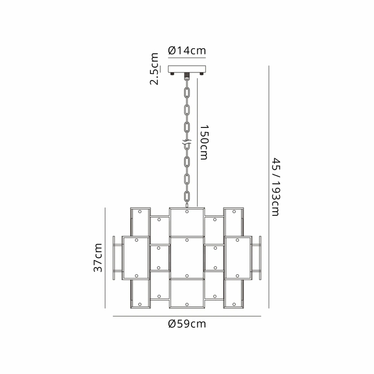 Idolite Natron 59cm Round Pendant/Semi Flush Faux Alabaster & Metal: 12 x E14: 1.5m Chain: Gold/Grey