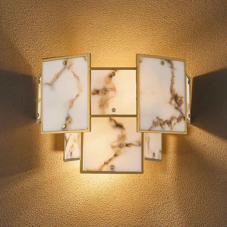 Idolite Natron Switched Wall Light Faux Alabaster: 2 x E14: Gold/Brown