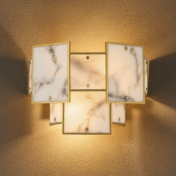 Idolite Natron Switched Wall Light Faux Alabaster: 2 x E14: Gold/Grey