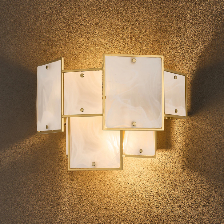 Idolite Natron Switched Wall Light White Glass Alabaster: 2 x E14: Gold/White Frosted