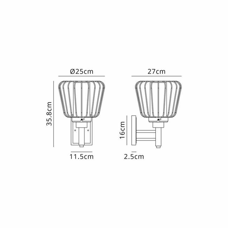 Idolite Newport Black Wire Cage Exterior Wall Light Complete With Frosted Glass - Ip54