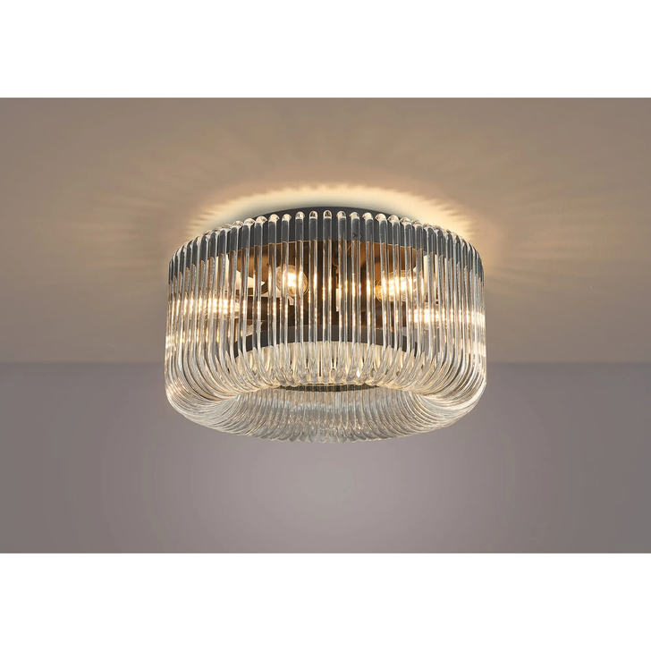 Idolite Nuboda 40cm 6 Light Flush Black Ceiling Light Complete With Clear Glass Rods