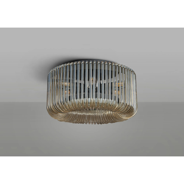 Idolite Nuboda 40cm 6 Light Flush Black Ceiling Light Complete With Smoke Brown Glass Rods