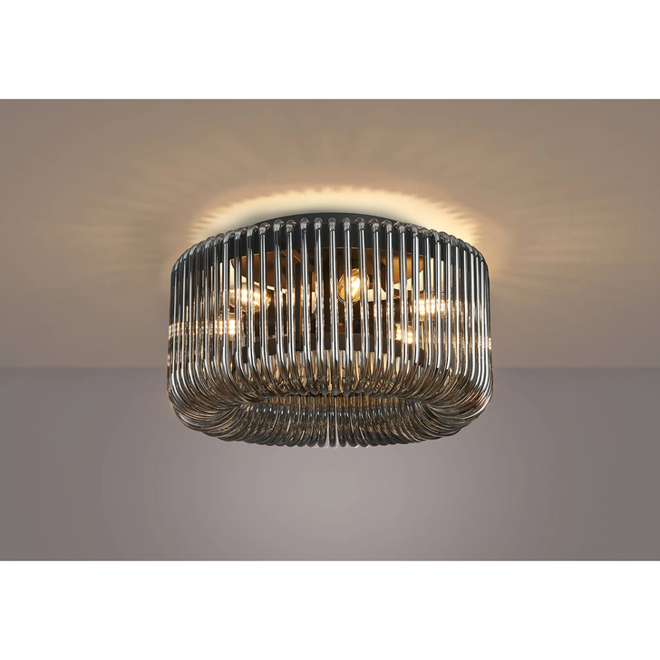 Idolite Nuboda 40cm 6 Light Flush Black Ceiling Light Complete With Smoke Glass Rods