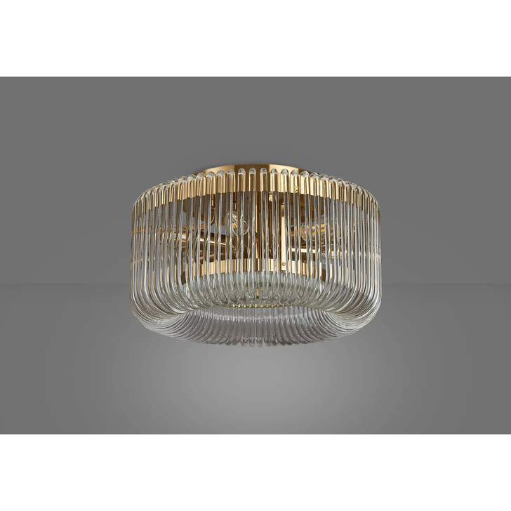 Idolite Nuboda 40cm 6 Light Flush Brass Finish Ceiling Light Complete With Clear Glass Rods