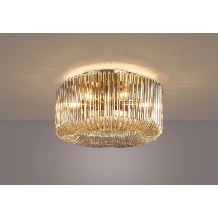 Idolite Nuboda 40cm 6 Light Flush Brass Finish Ceiling Light Complete With Smoke Brown Glass Rods