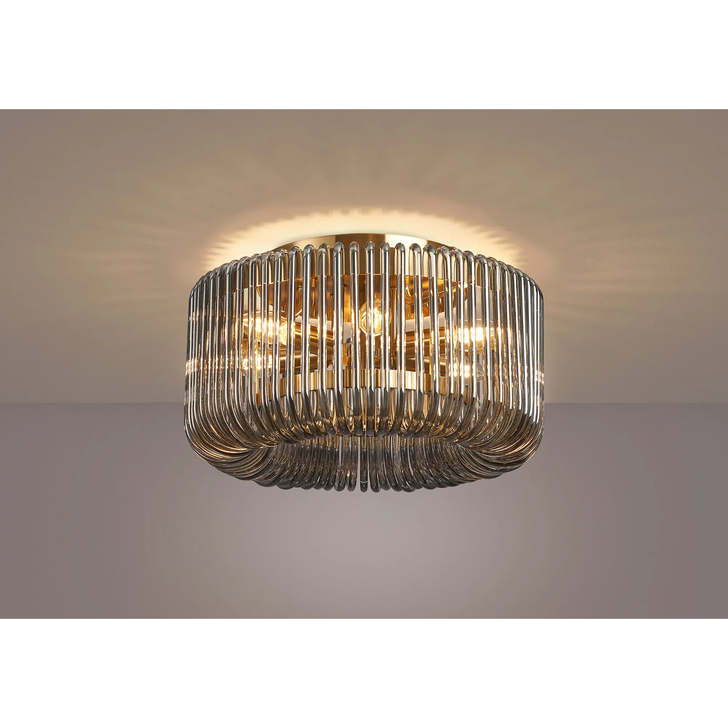 Idolite Nuboda 40cm 6 Light Flush Brass Finish Ceiling Light Complete With Smoke Glass Rods