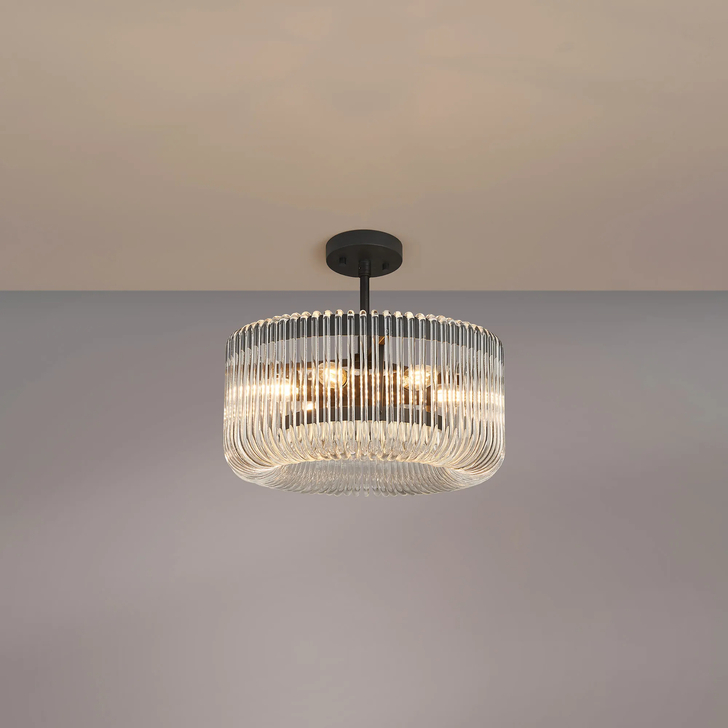 Idolite Nuboda 40cm 6 Light Pendant In Black Ceiling Light Complete With Clear Glass Rods
