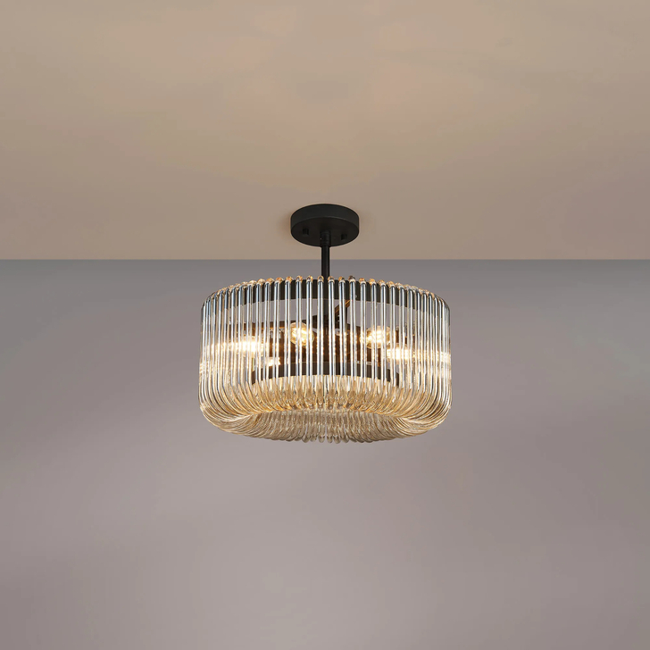 Idolite Nuboda 40cm 6 Light Pendant In Black Ceiling Light Complete With Smoke Brown Glass Rods