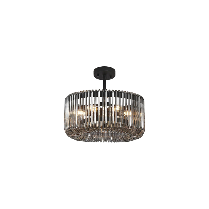 Idolite Nuboda 40cm 6 Light Pendant In Black Ceiling Light Complete With Smoke Glass Rods
