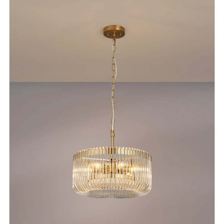 Idolite Nuboda 40cm 6 Light Pendant In Brass Ceiling Light Complete With Clear Glass Rods