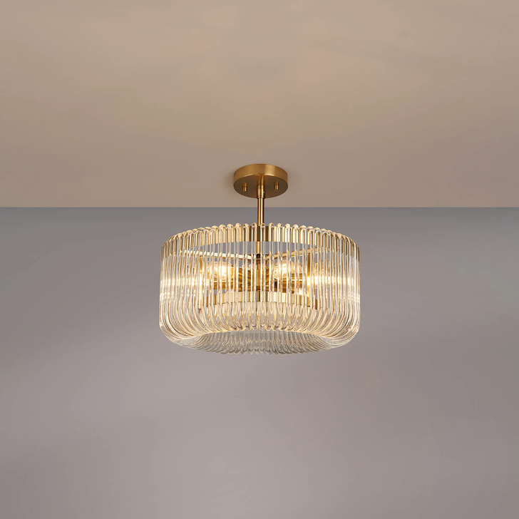 Idolite Nuboda 40cm 6 Light Pendant In Brass Ceiling Light Complete With Clear Glass Rods