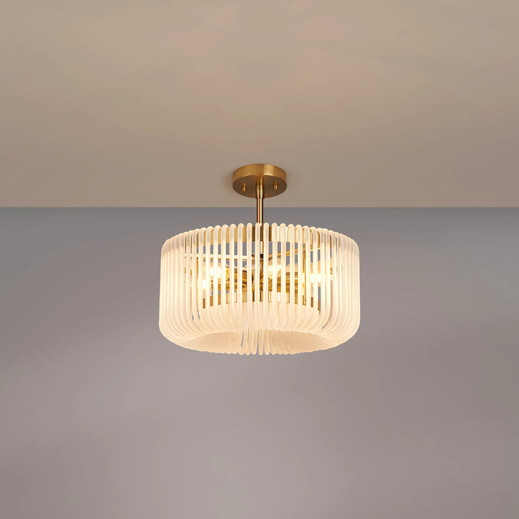 Idolite Nuboda 40cm 6 Light Pendant In Brass Ceiling Light Complete With Frosted Glass Rods