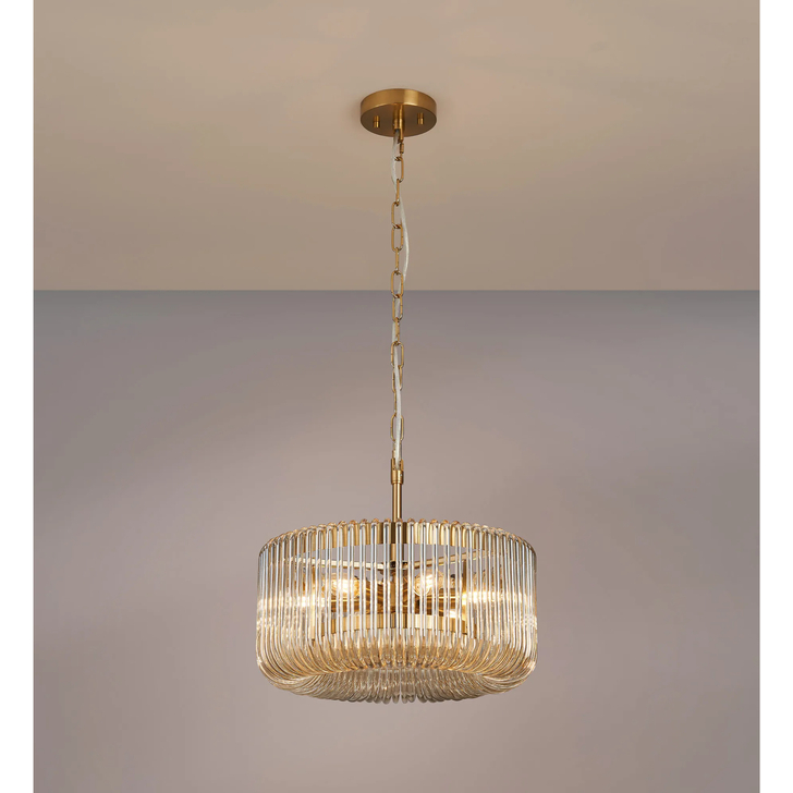 Idolite Nuboda 40cm 6 Light Pendant In Brass Ceiling Light Complete With Smoke Brown Glass Rods