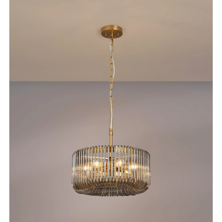 Idolite Nuboda 40cm 6 Light Pendant In Brass Ceiling Light Complete With Smoke Glass Rods
