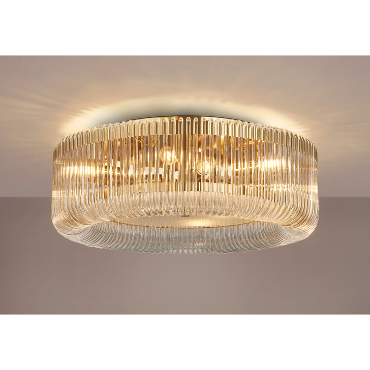 Idolite Nuboda 60cm Large 9 Light Brass Finish Black Ceiling Light Complete With Clear Glass Rods