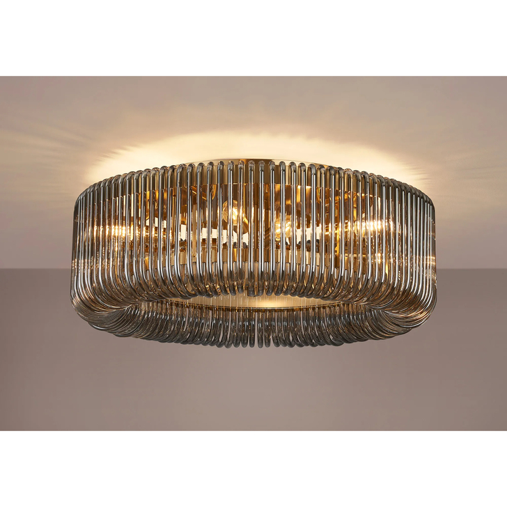 Idolite Nuboda 60cm Large 9 Light Brass Finish Black Ceiling Light Complete With Smoke Glass Rods