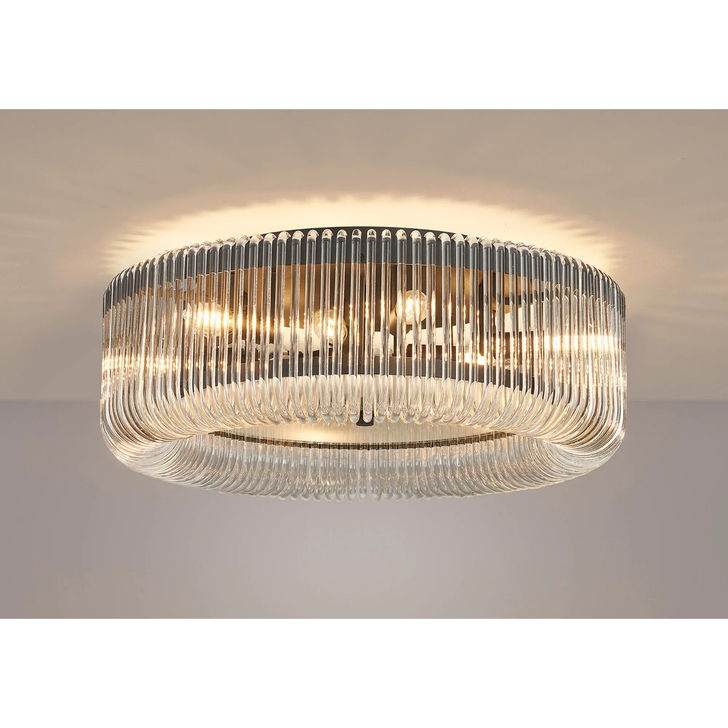 Idolite Nuboda 60cm Large 9 Light Flush Black Ceiling Light Complete With Clear Glass Rods