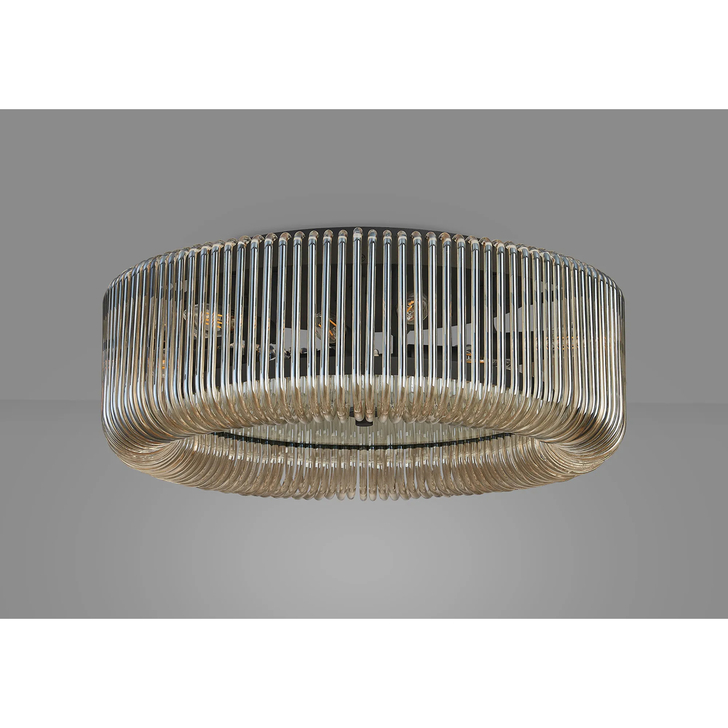 Idolite Nuboda 60cm Large 9 Light Flush Black Ceiling Light Complete With Smoke Brown Glass Rods