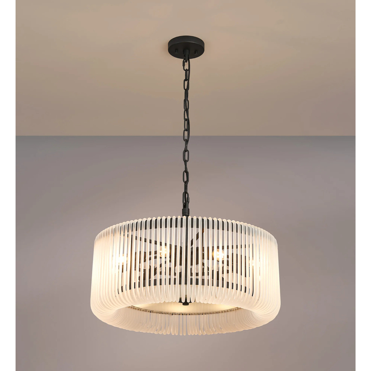 Idolite Nuboda 60cm Large 9 Light Pendant In Black Ceiling Light Complete With Frosted Glass Rods