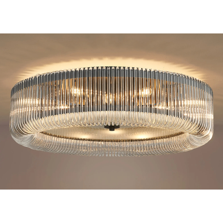 Idolite Nuboda 78cm Extra Large 12 Light Flush Black Ceiling Light Complete With Clear Glass Rods