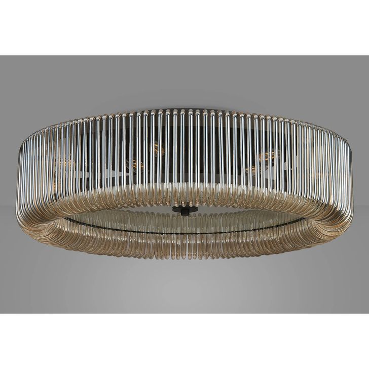 Idolite Nuboda 78cm Extra Large 12 Light Flush Black Ceiling Light Complete With Smoke Brown Glass Rods