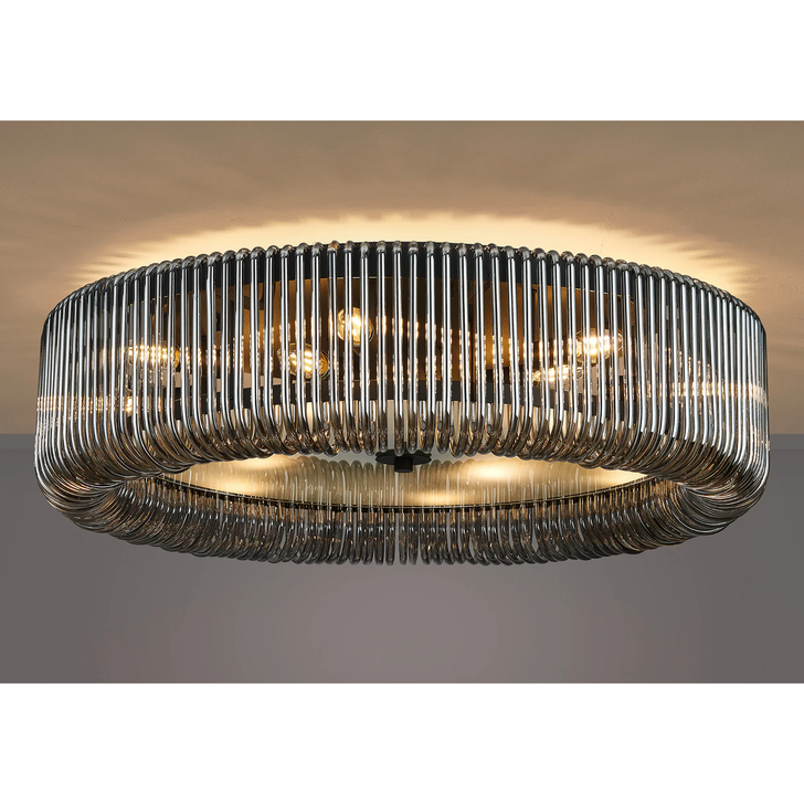 Idolite Nuboda 78cm Extra Large 12 Light Flush Black Ceiling Light Complete With Smoke Glass Rods