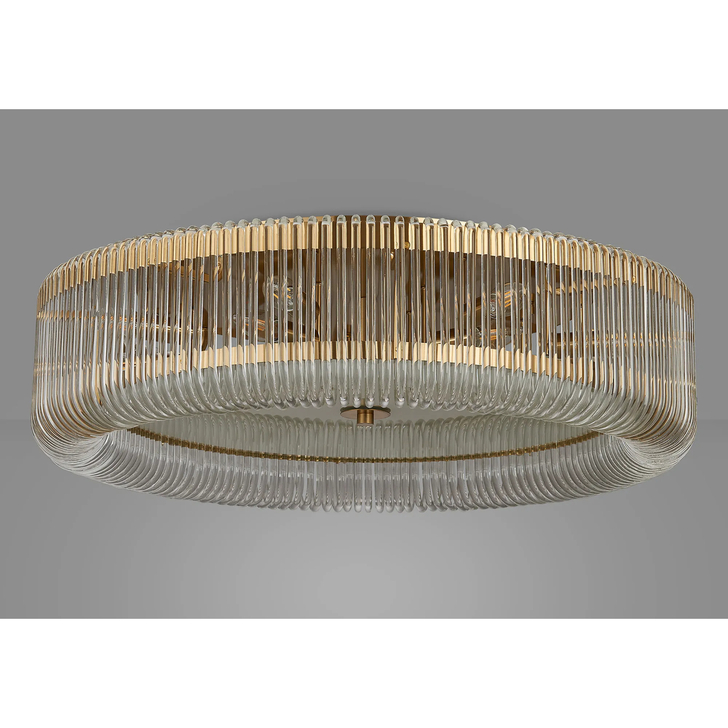Idolite Nuboda 78cm Extra Large 12 Light Flush Brass Finish Ceiling Light Complete With Clear Glass Rods