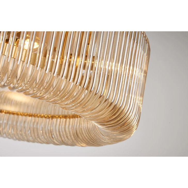 Idolite Nuboda 78cm Extra Large 12 Light Flush Brass Finish Ceiling Light Complete With Smoke Brown Glass Rods