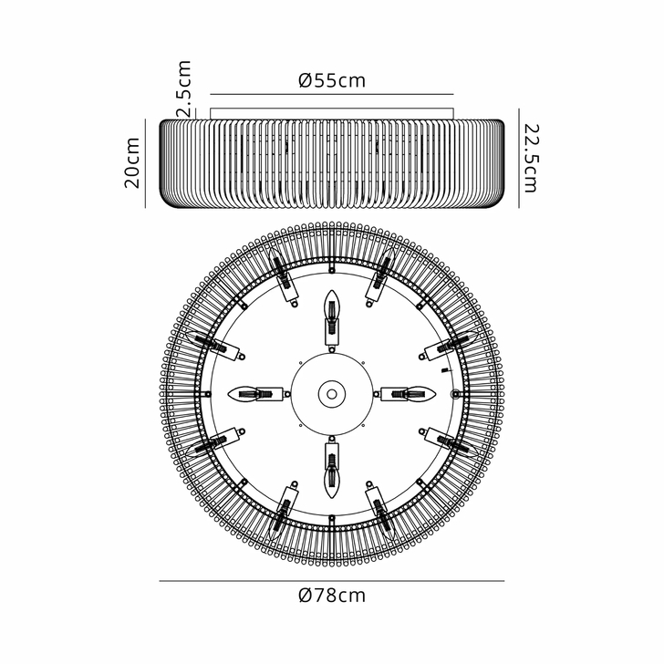 Idolite Nuboda 78cm Extra Large 12 Light Flush Brass Finish Ceiling Light Complete With Smoke Brown Glass Rods