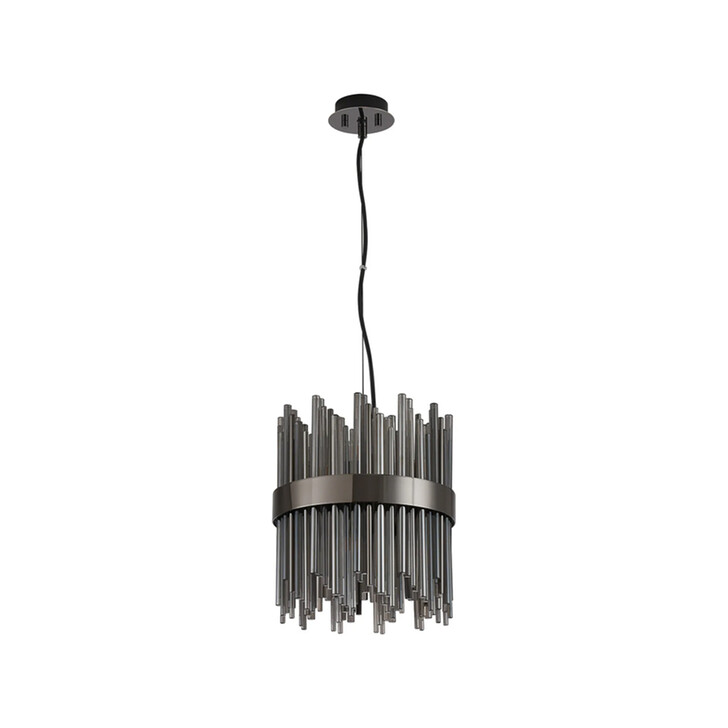 Idolite Ohird 26cm Black Chrome And Smoke 6 Light Round Glass Pendant Light