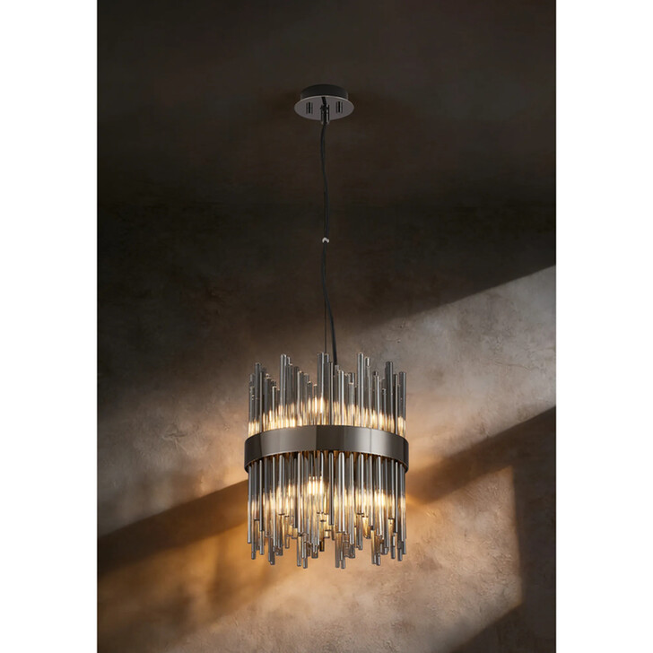 Idolite Ohird 26cm Black Chrome And Smoke 6 Light Round Glass Pendant Light