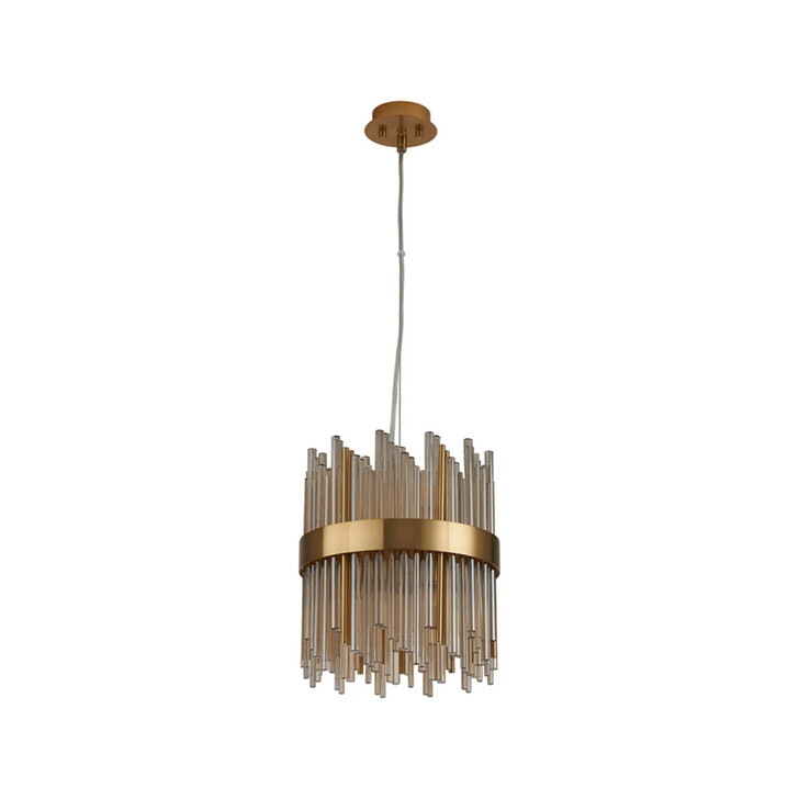 Idolite Ohird 26cm Brass And Cognac 6 Light Round Glass Pendant Light