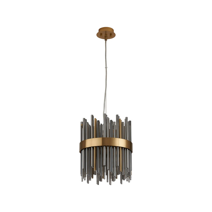 Idolite Ohird 26cm Brass And Smoke 6 Light Round Glass Pendant Light
