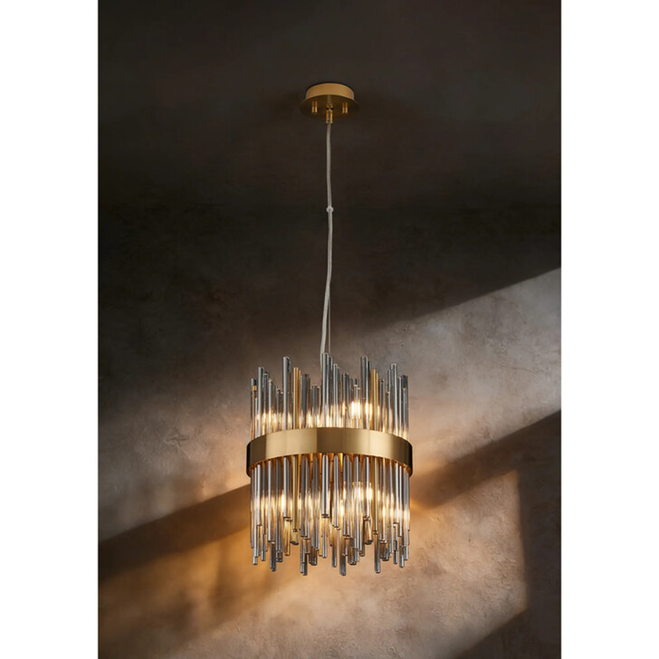 Idolite Ohird 26cm Brass And Smoke 6 Light Round Glass Pendant Light