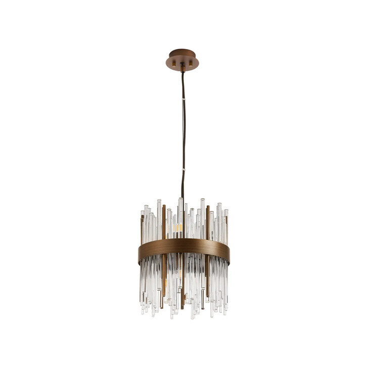 Idolite Ohird 26cm Painted Matt Bronze And Clear 6 Light Round Glass Pendant Light