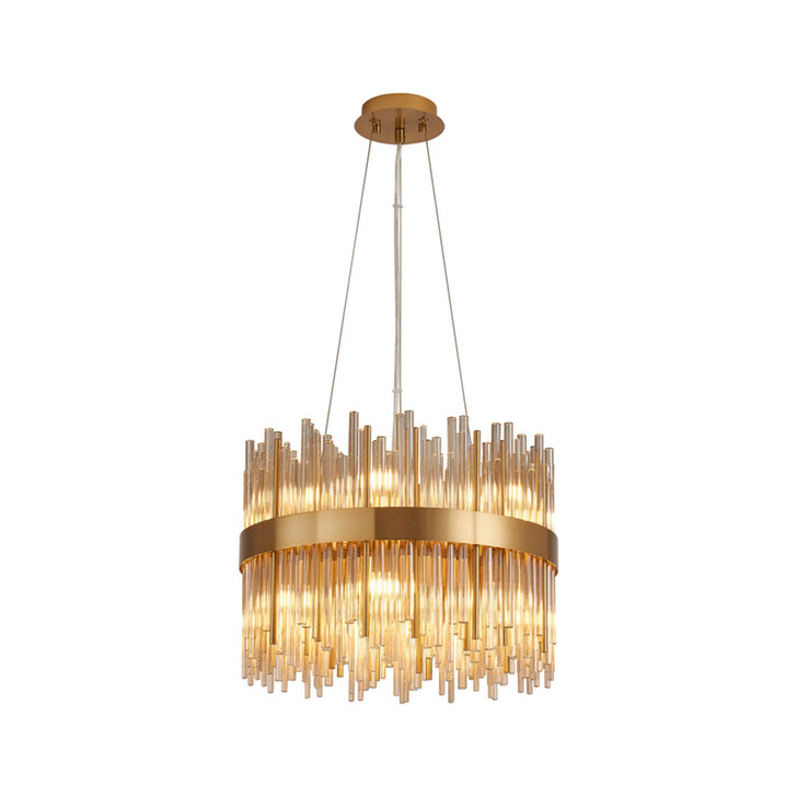 Idolite Ohird 40cm Brass And Cognac 6 Light Round Glass Pendant Light
