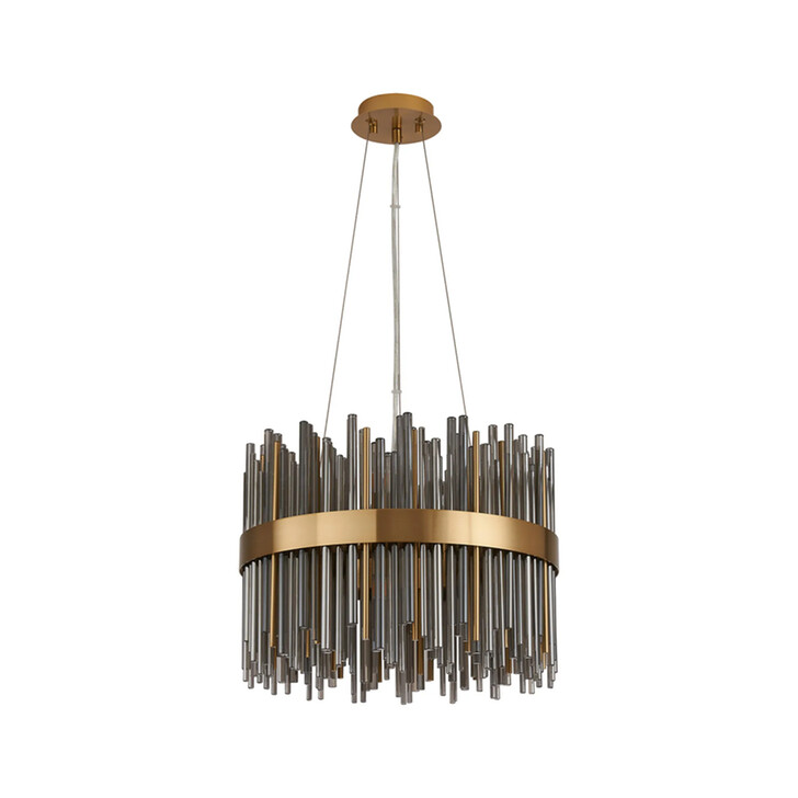 Idolite Ohird 40cm Brass And Smoke 6 Light Round Glass Pendant Light