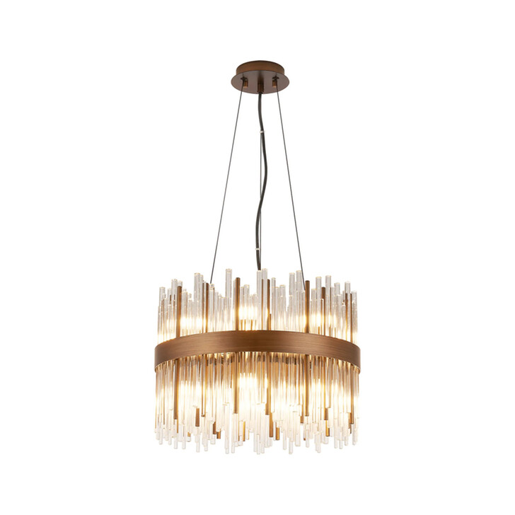 Idolite Ohird 40cm Painted Matt Bronze And Clear 6 Light Round Glass Pendant Light