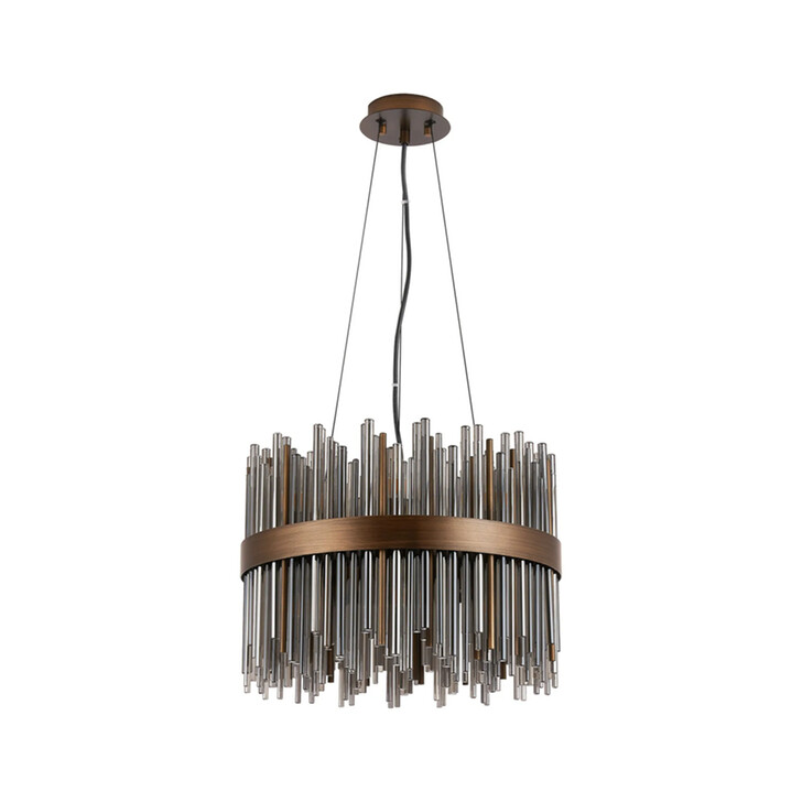 Idolite Ohird 40cm Painted Matt Bronze And Smoke 6 Light Round Glass Pendant Light