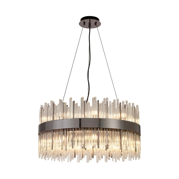 Idolite Ohird 60cm Black Chrome And Clear 6 Light Round Glass Pendant Light