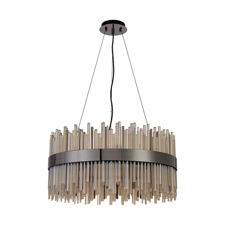 Idolite Ohird 60cm Black Chrome And Cognac 6 Light Round Glass Pendant Light