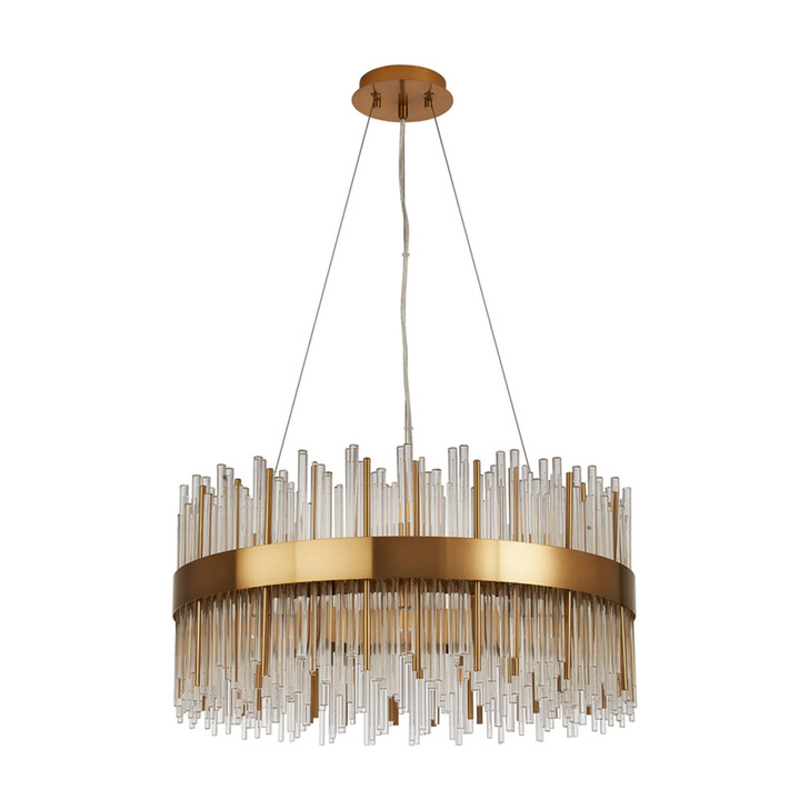 Idolite Ohird 60cm Brass And Clear 6 Light Round Glass Pendant Light