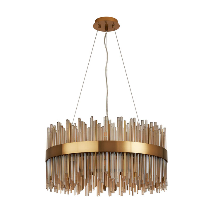 Idolite Ohird 60cm Brass And Cognac 6 Light Round Glass Pendant Light