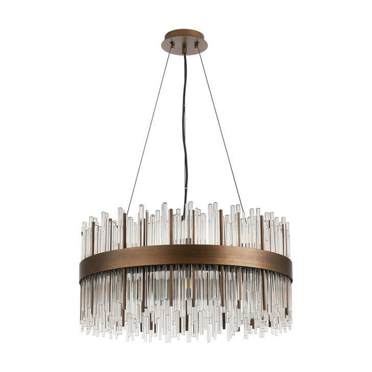 Idolite Ohird 60cm Painted Matt Bronze And Clear 6 Light Round Glass Pendant Light