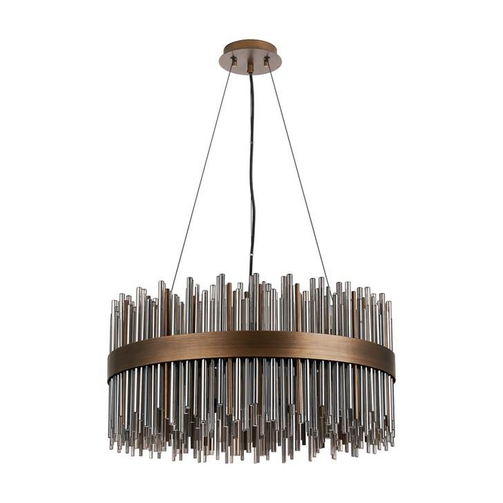 Idolite Ohird 60cm Painted Matt Bronze And Smoke 6 Light Round Glass Pendant Light